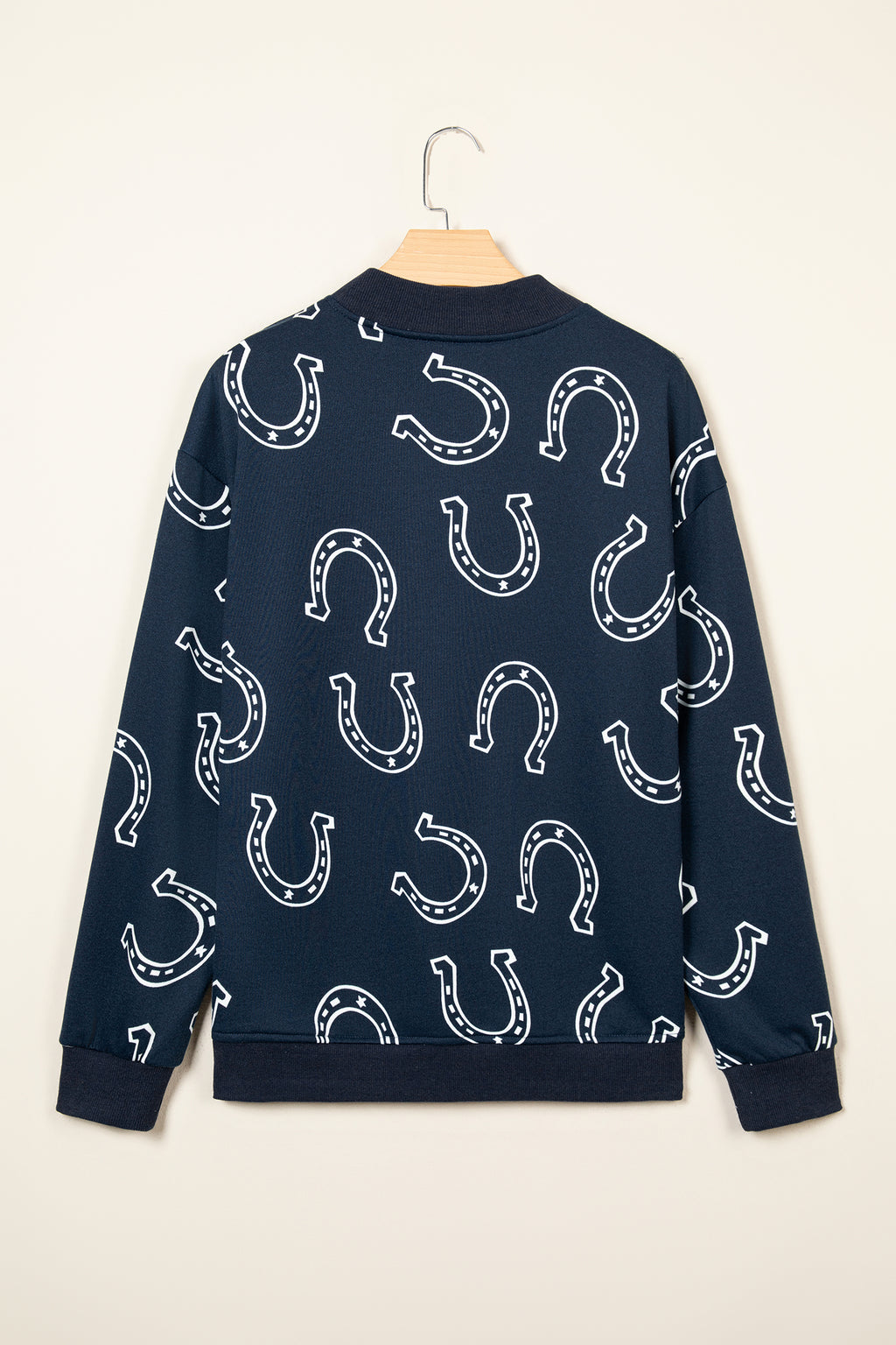Blue Western Horseshoe Print Mock Neck Casual Pullover Sweatshirt PREORDER ETA 3 WEEKS