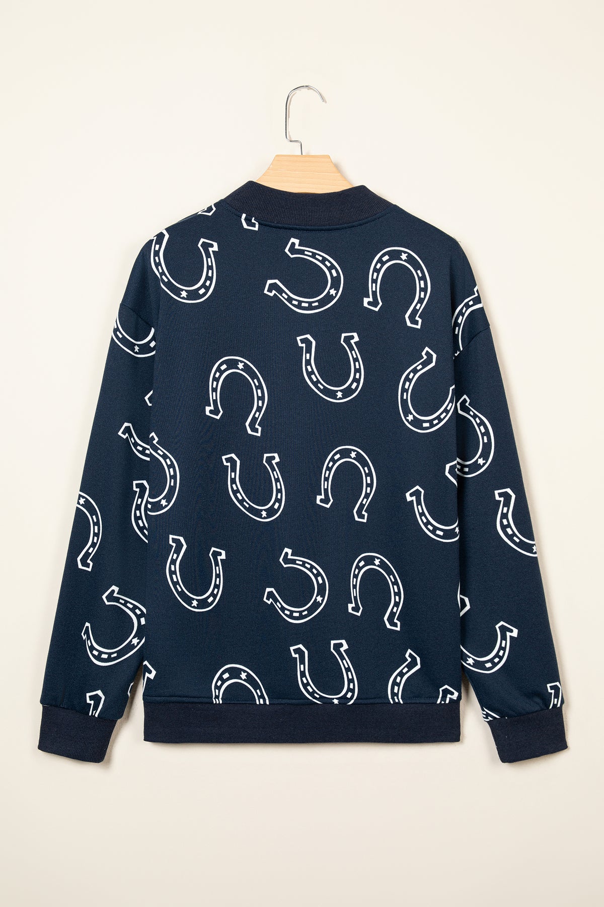 Blue Western Horseshoe Print Mock Neck Casual Pullover Sweatshirt PREORDER ETA 3 WEEKS