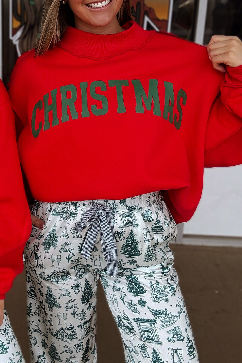 Fiery Red MERRY/CHRISTMAS Reversible Print Mock Neck Baggy Pullover Sweatshirt PREORDER ETA 3 WEEKS