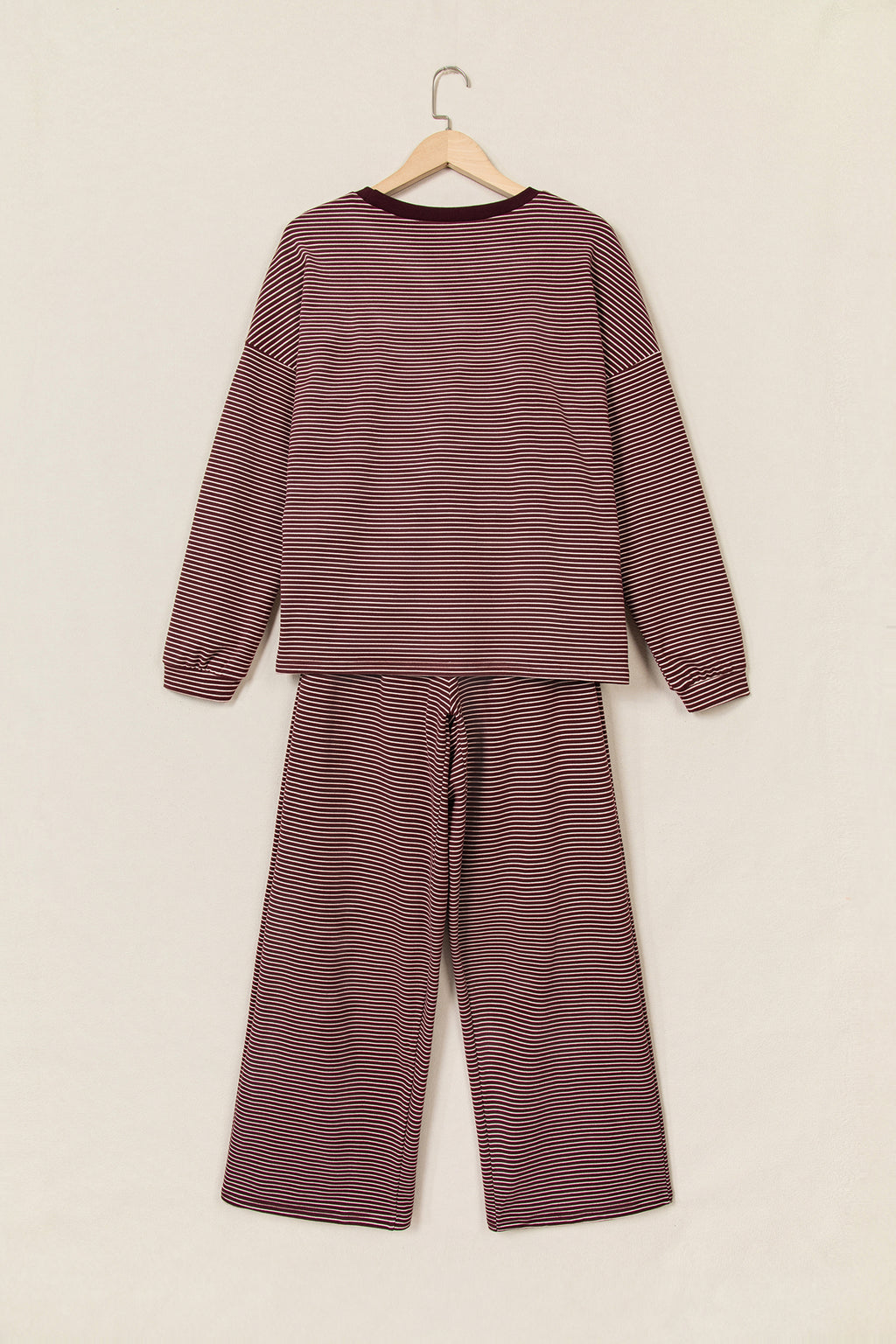 Stripe Contrast Trim Round Neck Oversize Long Sleeve Top 2pcs Pant Set PREORDER ETA 3 WEEKS