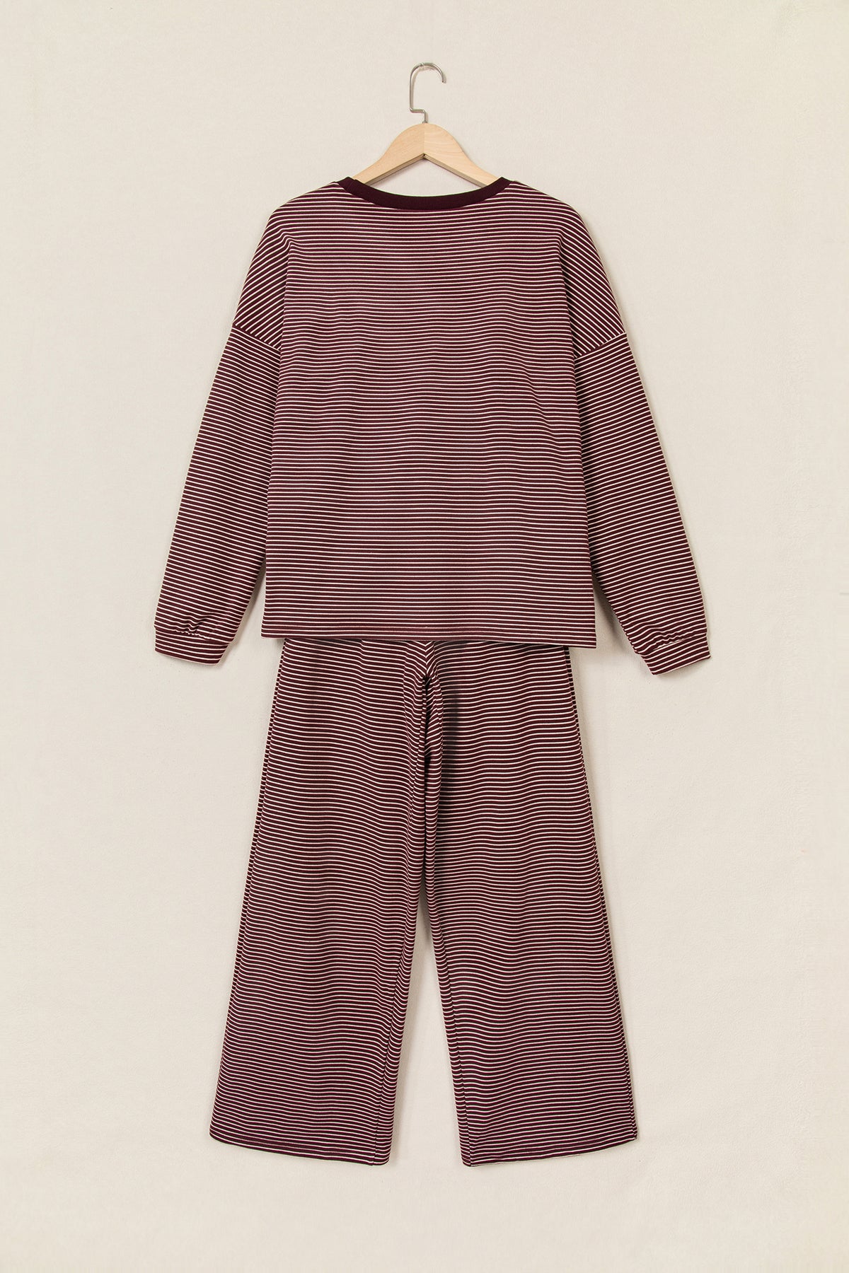 Stripe Contrast Trim Round Neck Oversize Long Sleeve Top 2pcs Pant Set PREORDER ETA 3 WEEKS