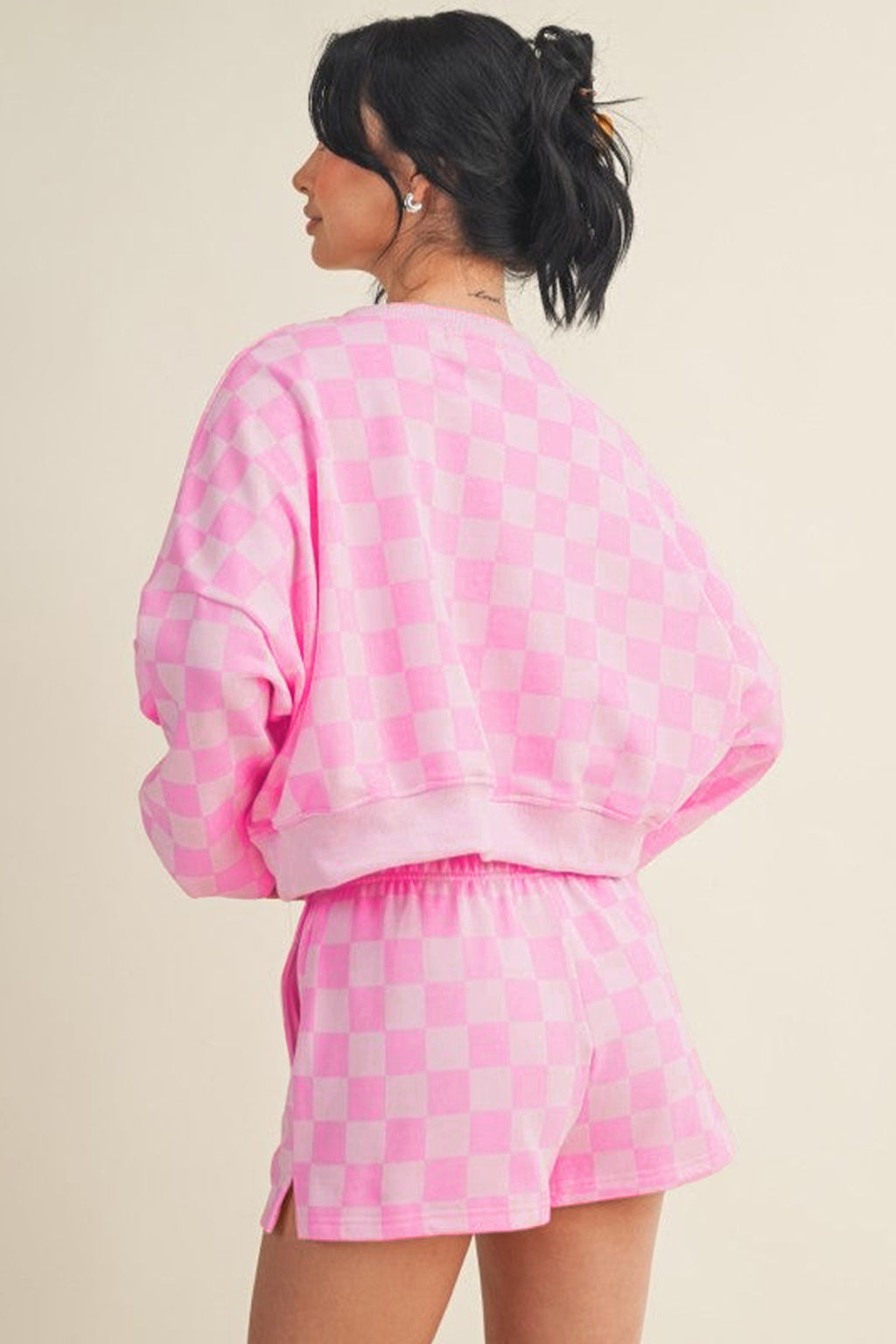 Orange Plaid Checkered Long Sleeve Crop Top Elastic Waist Shorts Two Piece Set PREORDER ETA 3 WEEKS