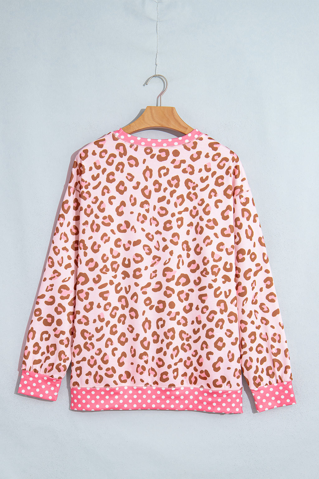 Pink Leopard Polka Dot Colorblock Trim Long Sleeve Top PREORDER ETA 3 WEEKS