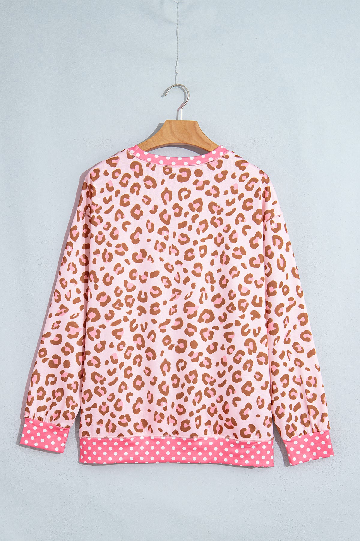 Pink Leopard Polka Dot Colorblock Trim Long Sleeve Top PREORDER ETA 3 WEEKS