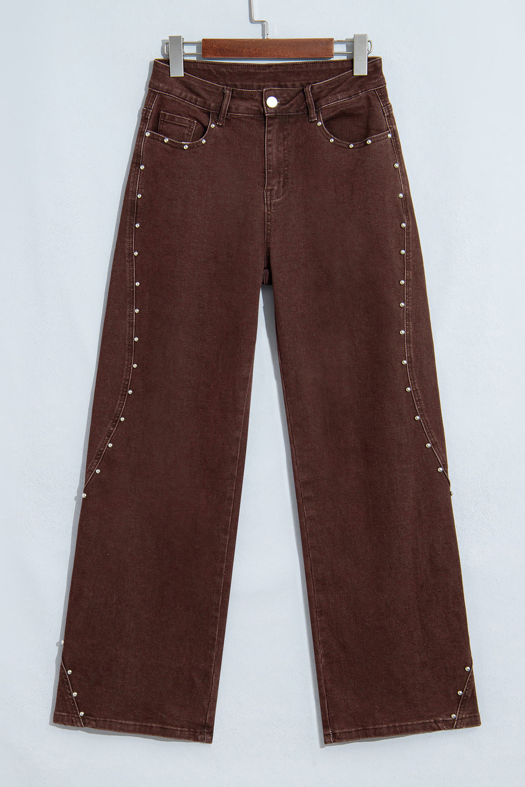 Coffee Side Seam Rivet Detail Ankle Length Casual Jeans PREORDER ETA 3 WEEKS