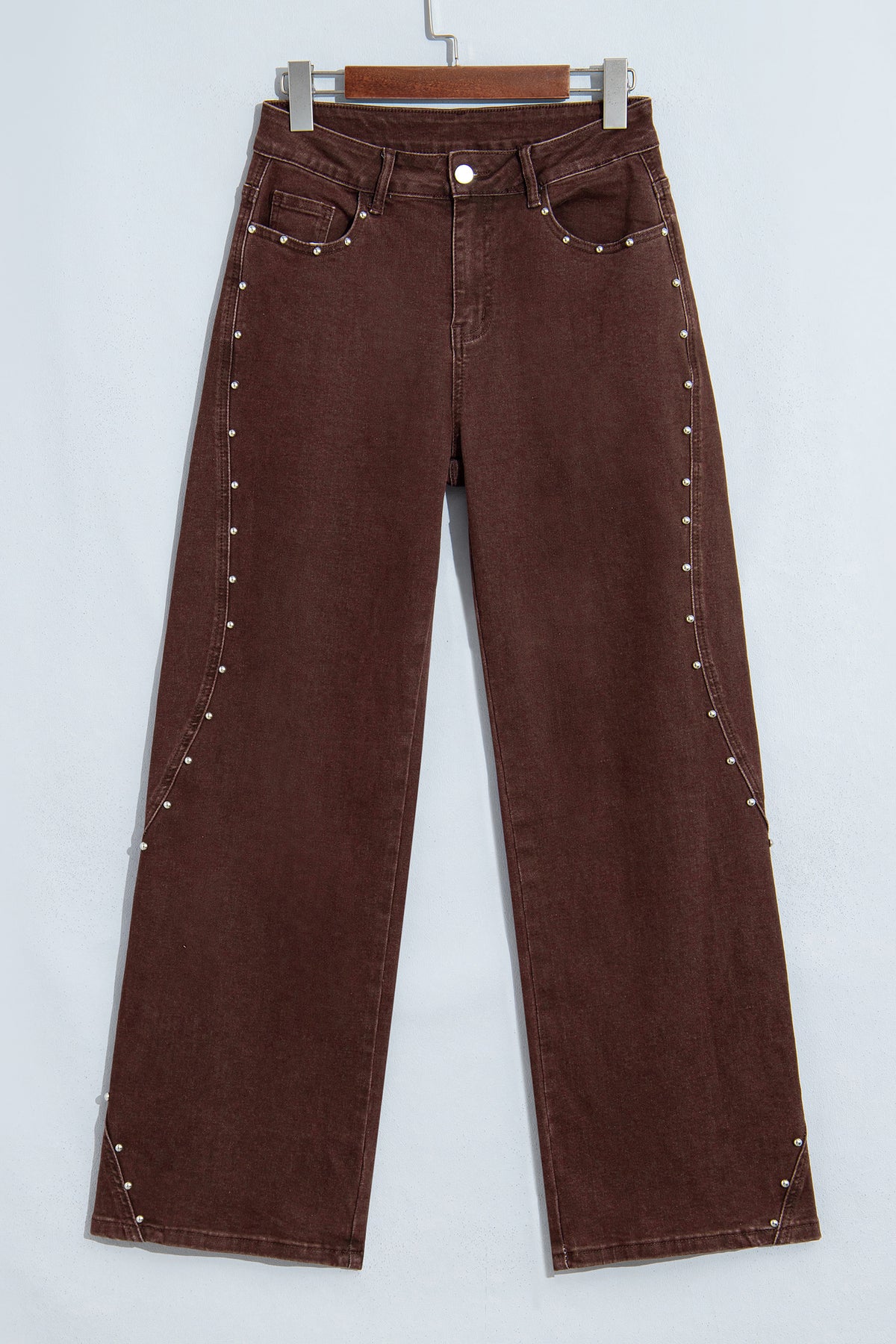 Coffee Side Seam Rivet Detail Ankle Length Casual Jeans PREORDER ETA 3 WEEKS