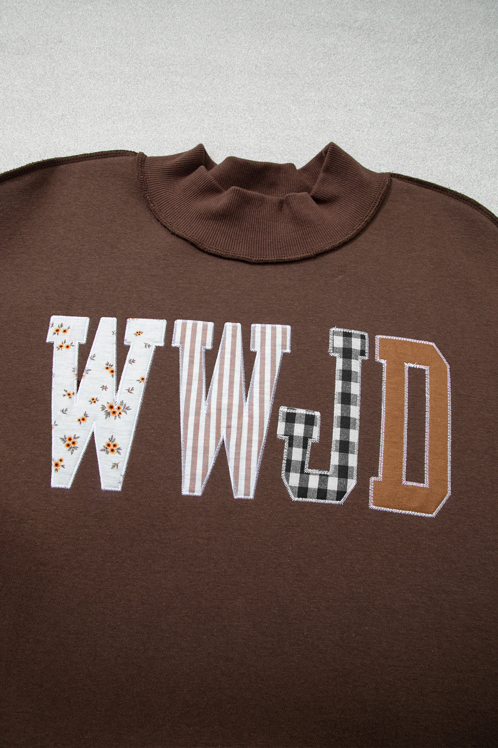 Coffee WWJD Mix Pattern Letter Graphic Exposed Seam Loose Plus Size Sweatshirt PREORDER ETA 3 WEEKS