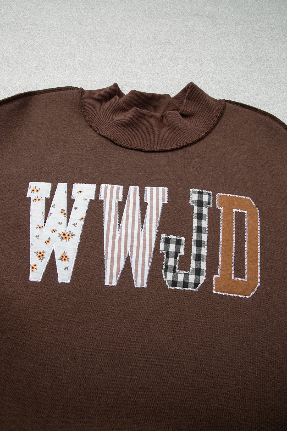 Coffee WWJD Mix Pattern Letter Graphic Exposed Seam Loose Plus Size Sweatshirt PREORDER ETA 3 WEEKS