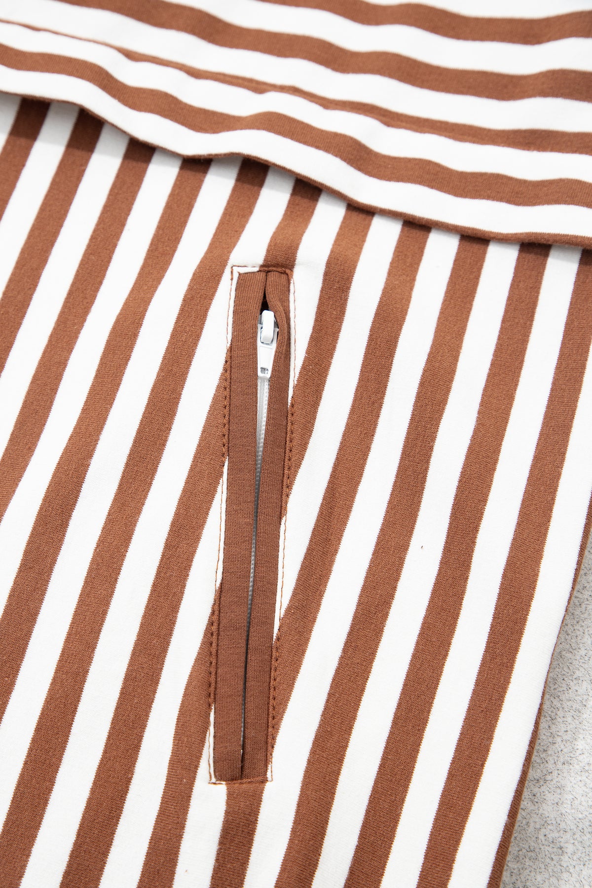 Brown Stripe Color Block Patchwork Quarter Zip Pullover Sporty Shorts Set PREORDER ETA 3 WEEKS