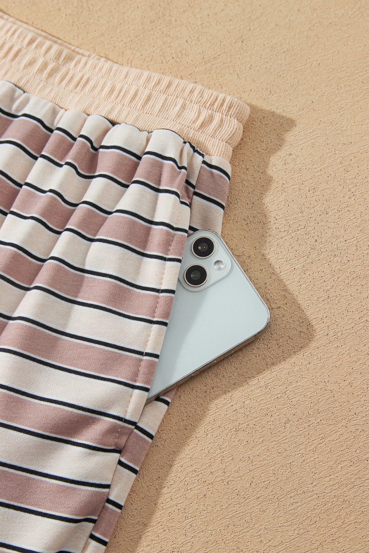 Khaki Stripe Contrast Trim Long Sleeve Top Elastic Waist Pants Set PREORDER ETA 3 WEEKS