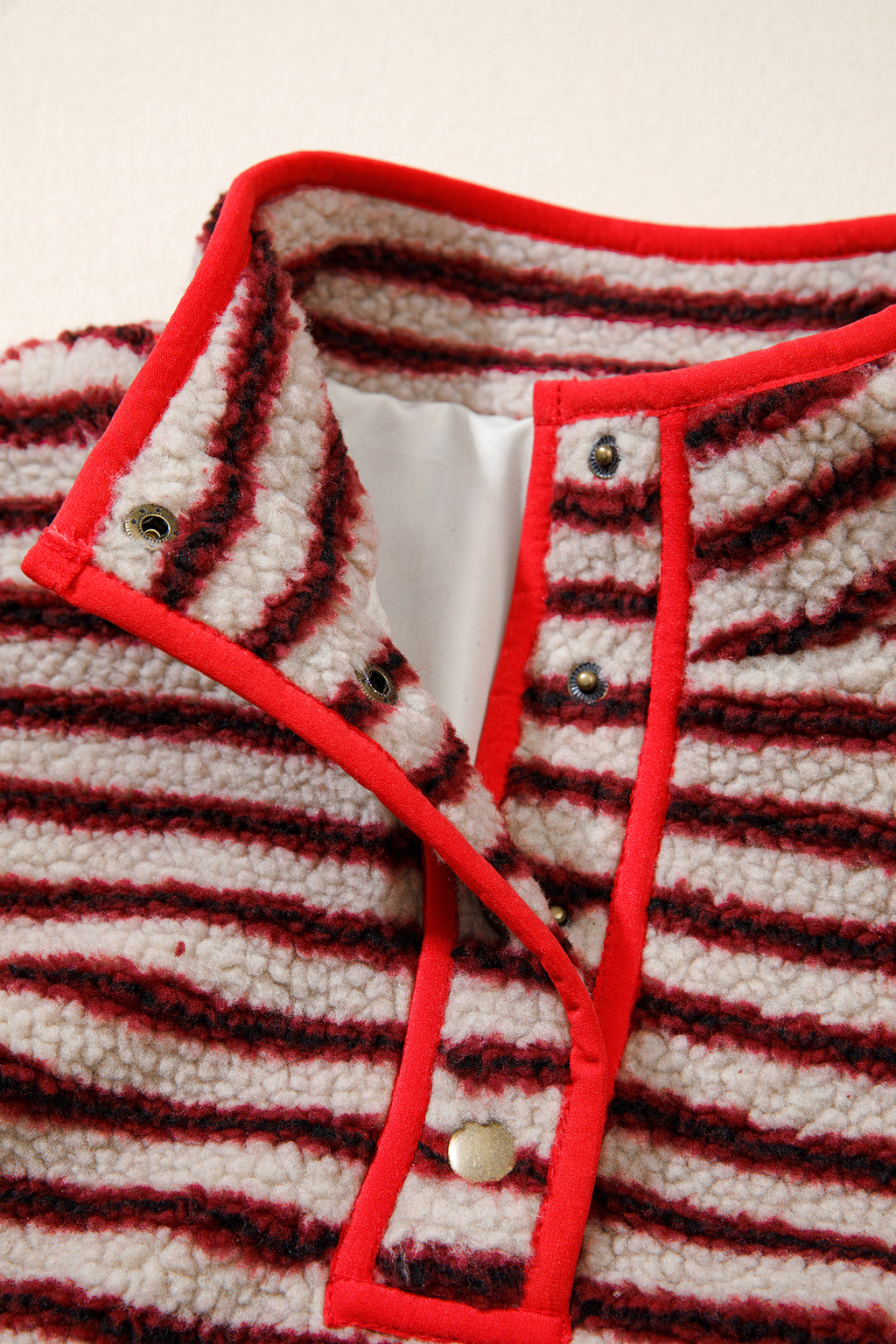 Red Striped Fuzzy Colorblock Button Placket Sweatshirt PREORDER ETA 3 WEEKS