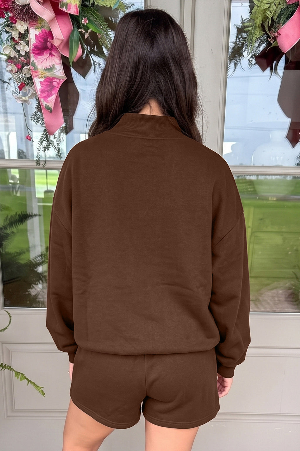 Coffee Christian Slogan Print Mock Neck Pullover and Shorts Set PREORDER ETA 3 WEEKS