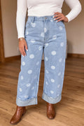 Sky Blue Polka Dot Full Length Regular Fit Plus Size Jeans PREORDER ETA 3 WEEKS
