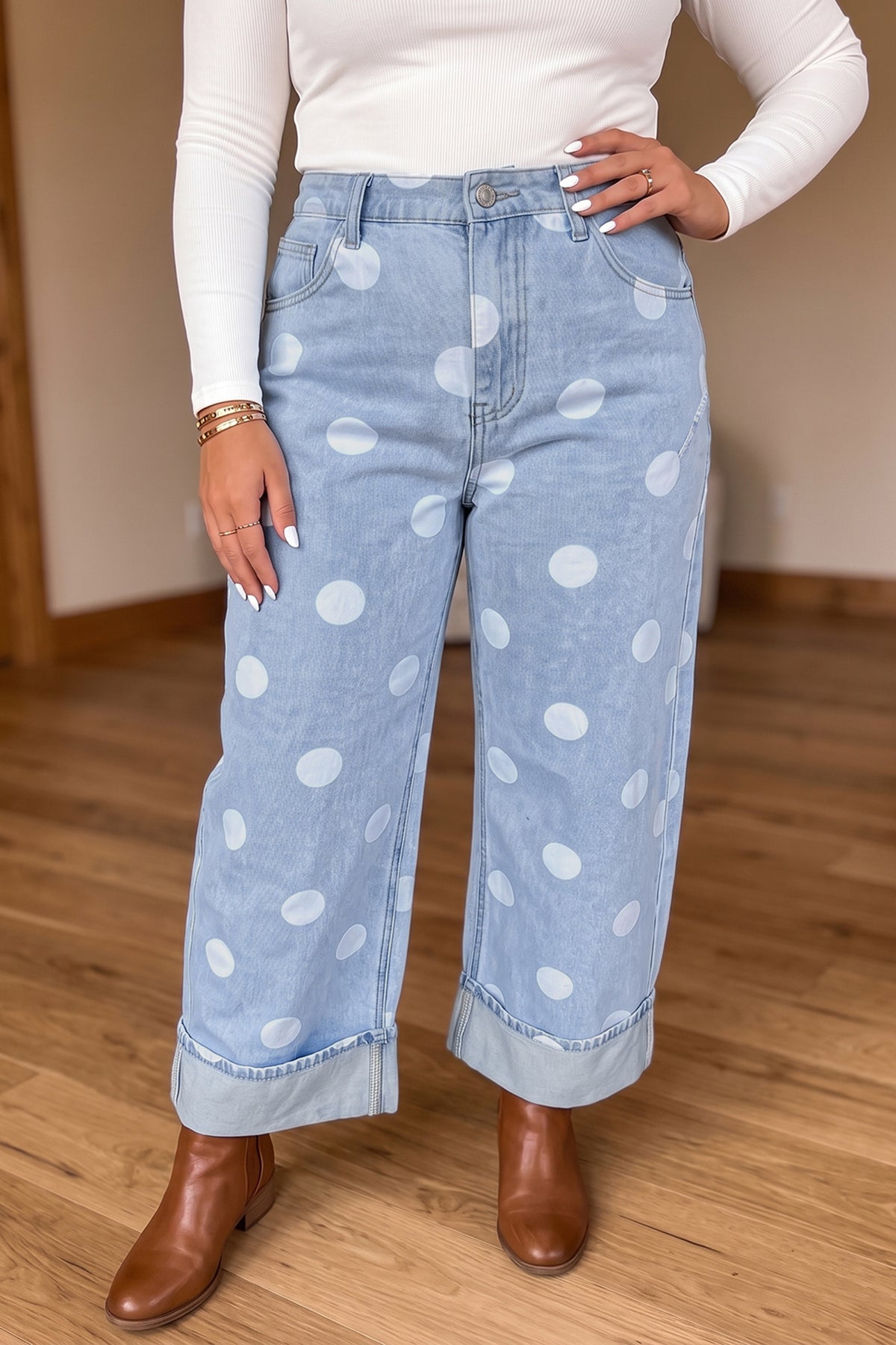 Sky Blue Polka Dot Full Length Regular Fit Plus Size Jeans PREORDER ETA 3 WEEKS