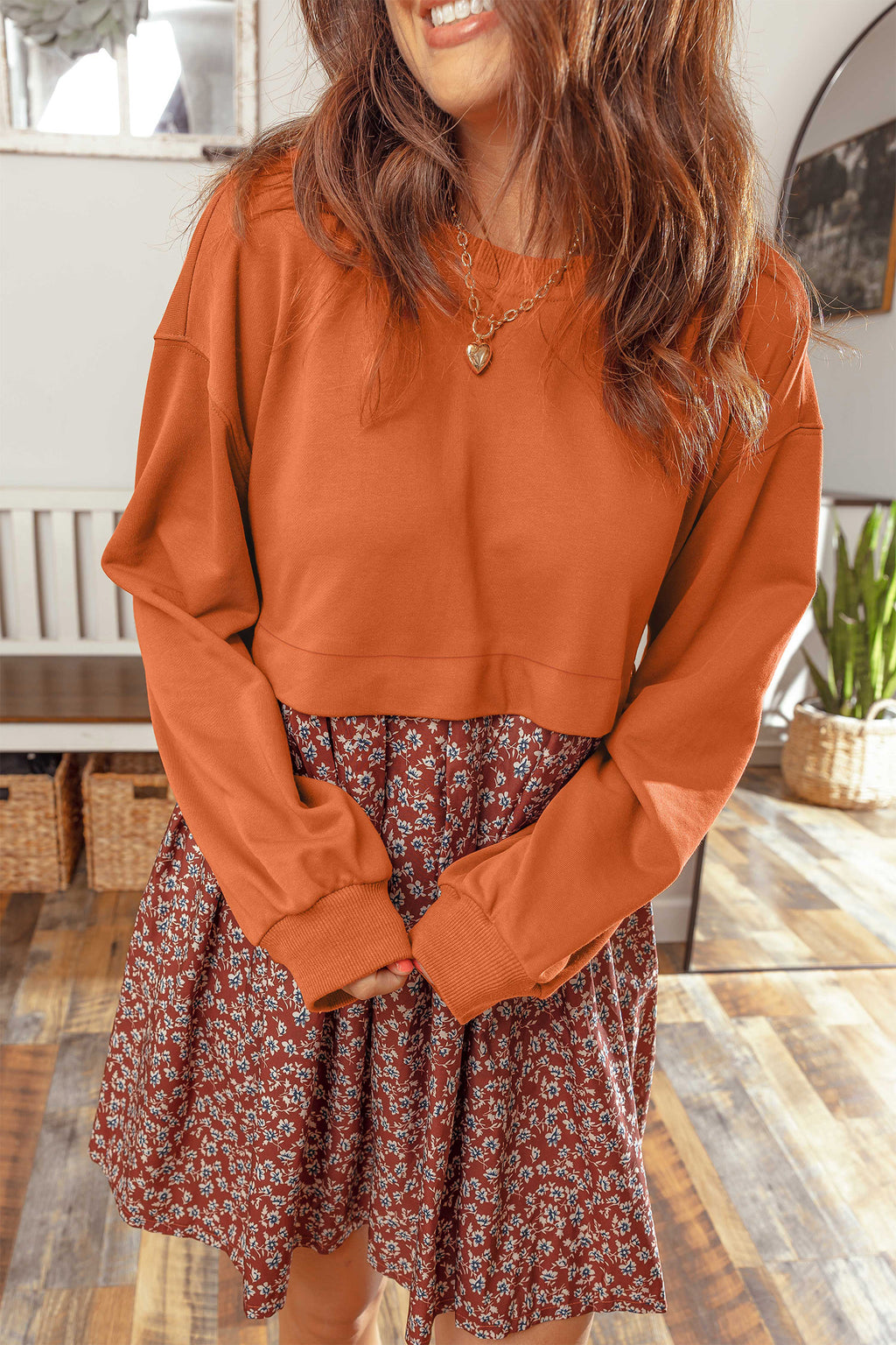 Orange Solid Long Sleeve Top Mini Dress PREORDER ETA 3 WEEKS