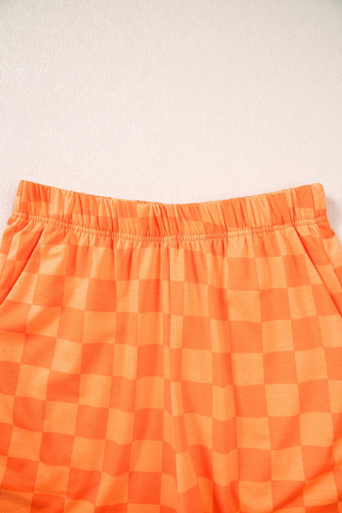Orange Plaid Checkered Long Sleeve Crop Top Elastic Waist Shorts Two Piece Set PREORDER ETA 3 WEEKS