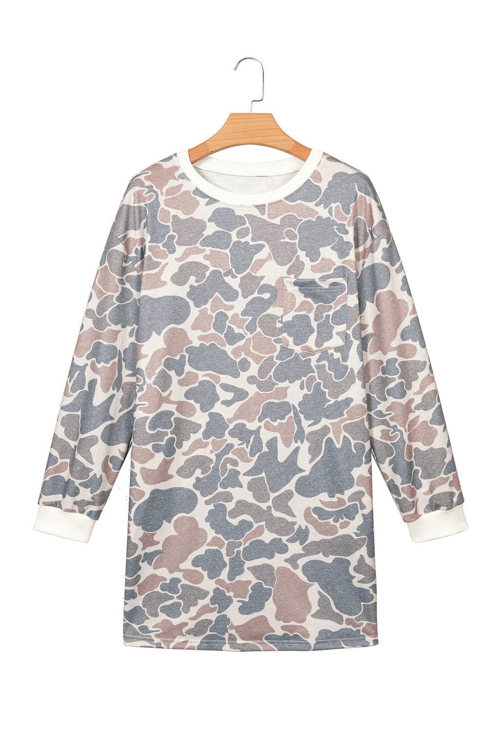 Beige Botanical Camo Print Long Sleeve Pocket Mini Dress PREORDER ETA 3 WEEKS