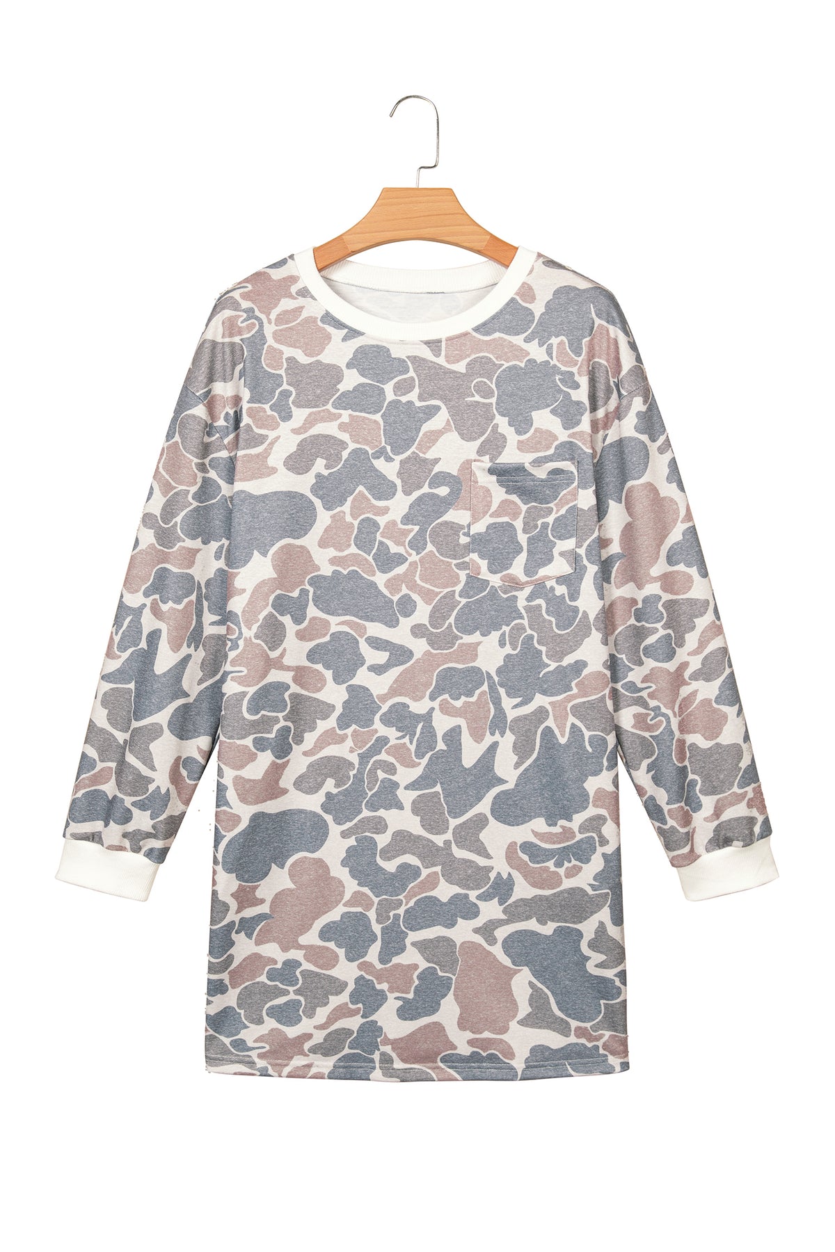 Beige Botanical Camo Print Long Sleeve Pocket Mini Dress PREORDER ETA 3 WEEKS