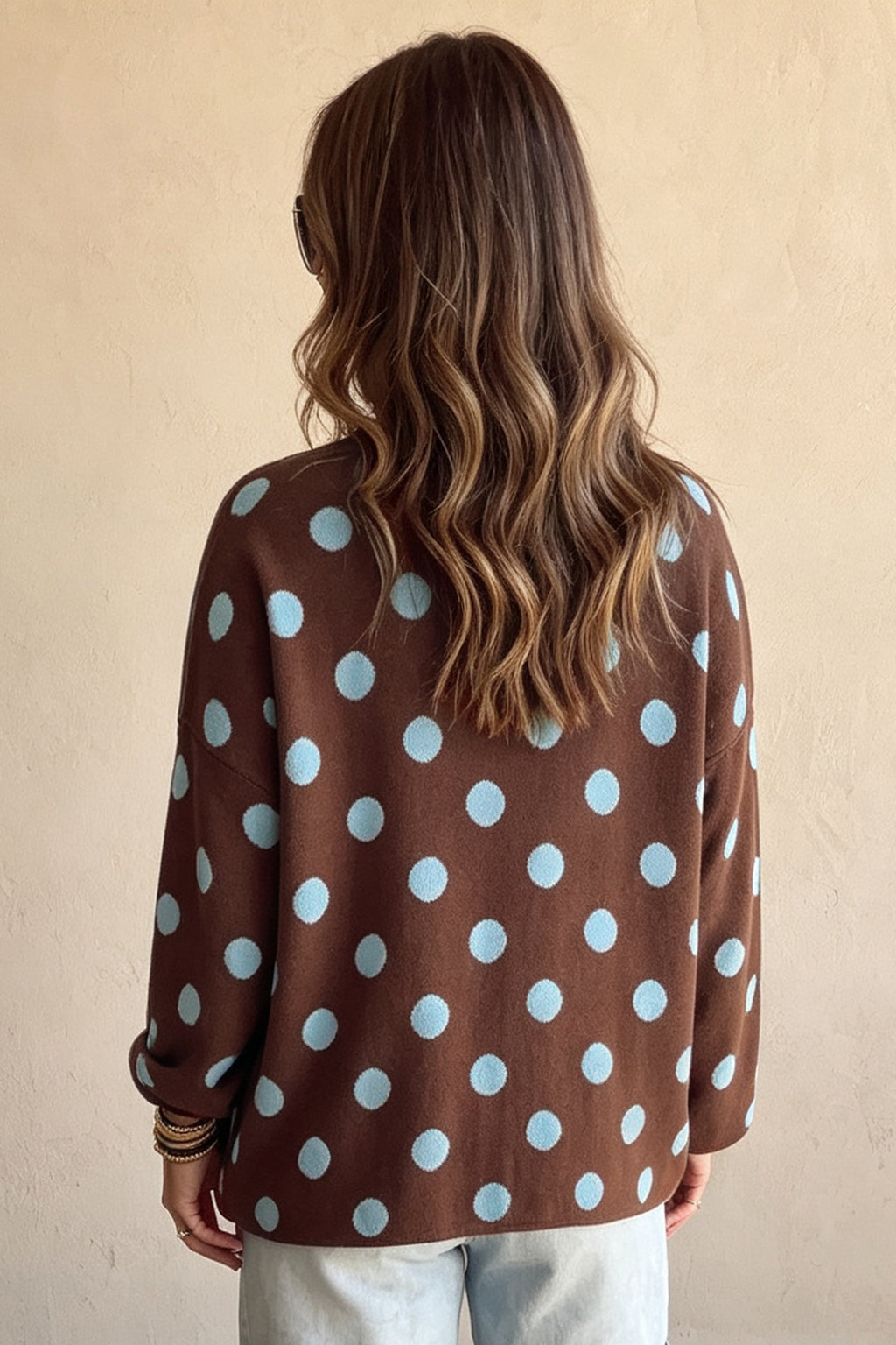 Brown Polka Dot Button Down Dropped Shoulder Shift Cardigan PREORDER ETA 3 WEEKS