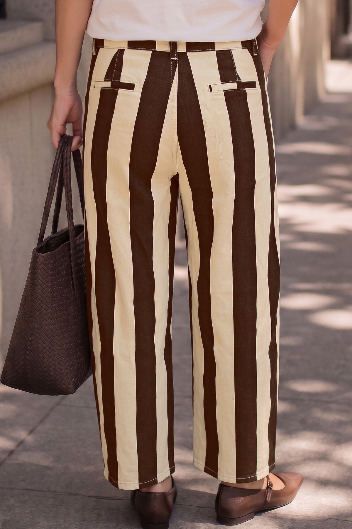Brown Stripe Nature Waist Casual Shift Jeans PREORDER ETA 3 WEEKS