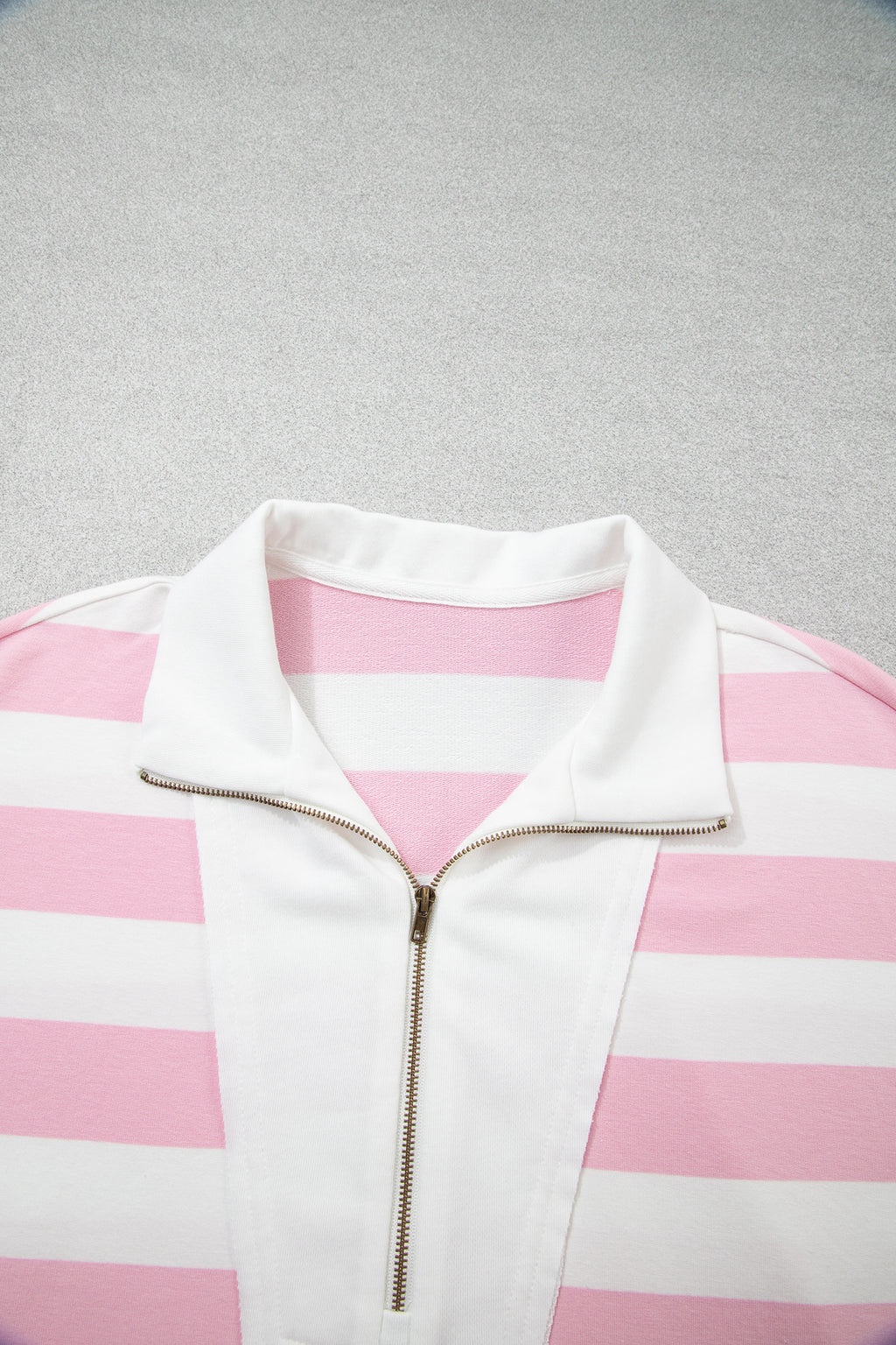 Pink Stripe Color Block Patchwork Zip Long Sleeve Top Elastic Waist Pants Set PREORDER ETA 3 WEEKS