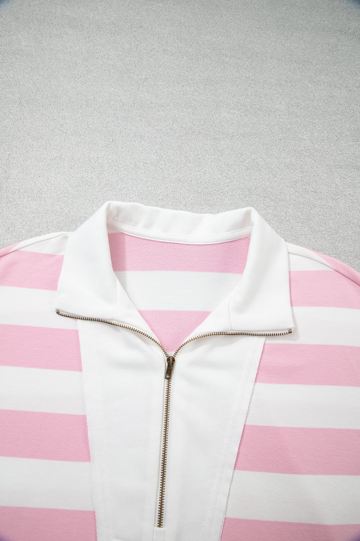 Pink Stripe Color Block Patchwork Zip Long Sleeve Top Elastic Waist Pants Set PREORDER ETA 3 WEEKS