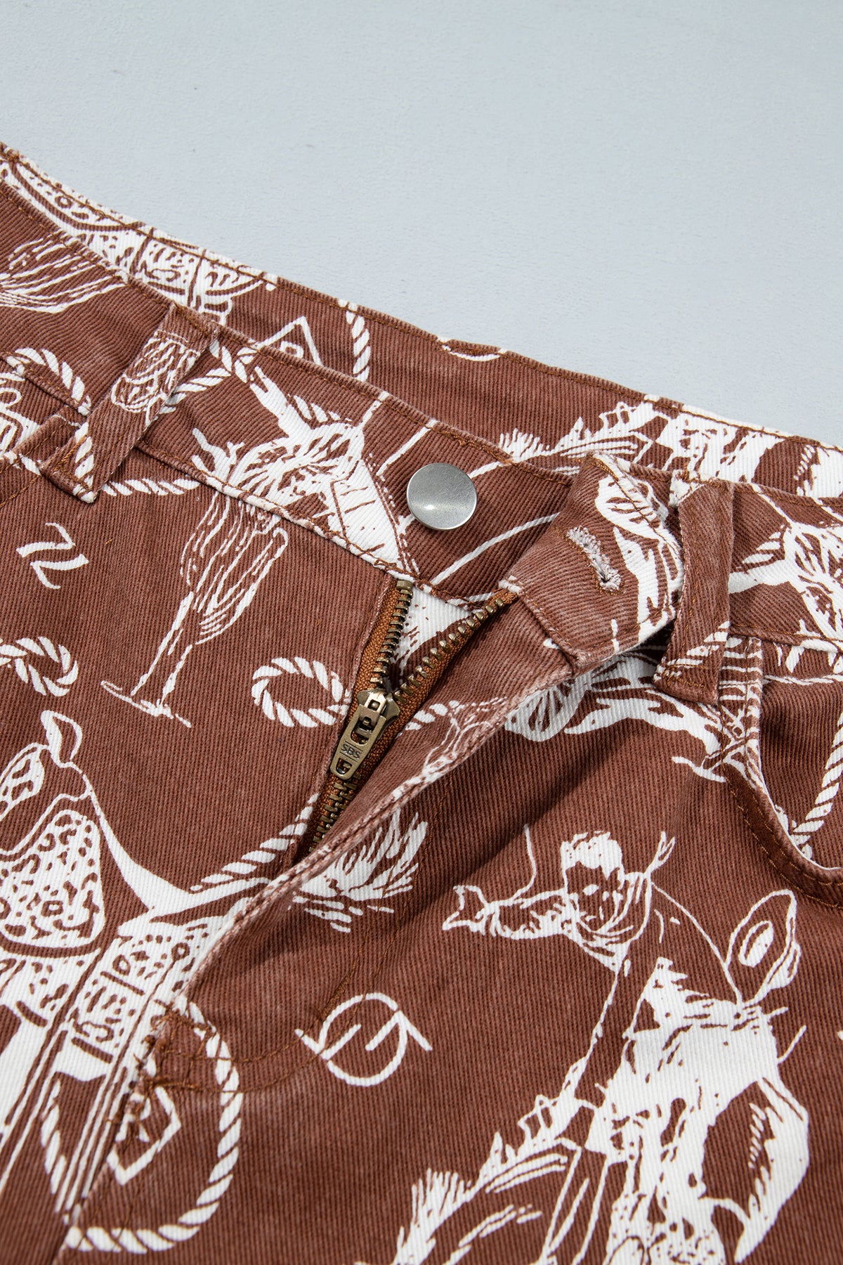 Brown Western Print Casual Shift Jeans PREORDER ETA 3 WEEKS