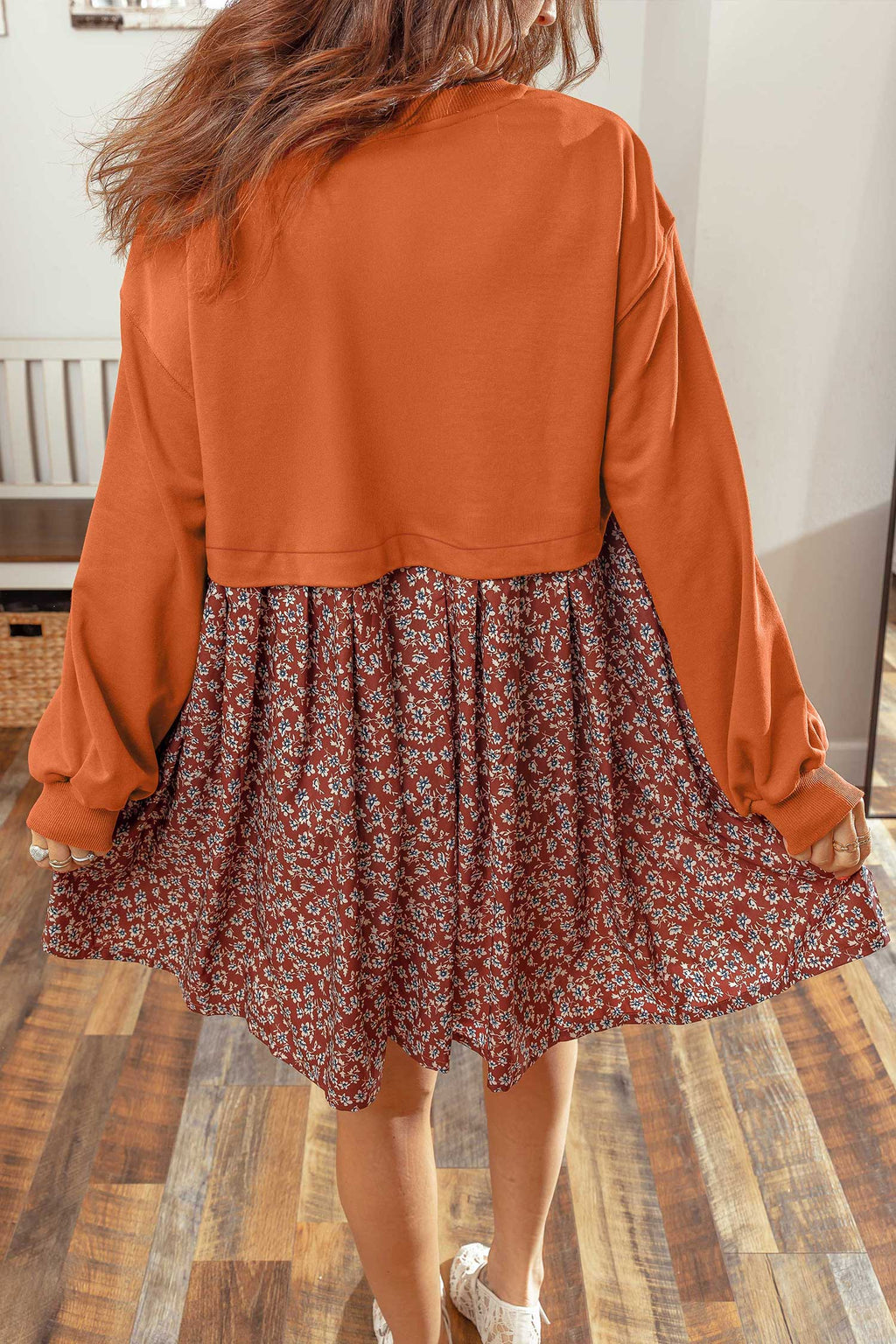 Orange Solid Long Sleeve Top Mini Dress PREORDER ETA 3 WEEKS