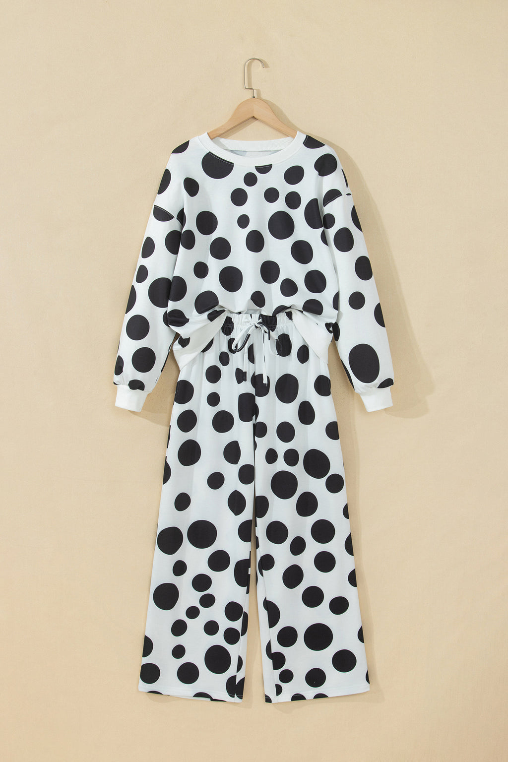 Khaki Polka Dot Long Sleeve Top Drawstring Relaxed Pants Set PREORDER ETA 3 WEEKS