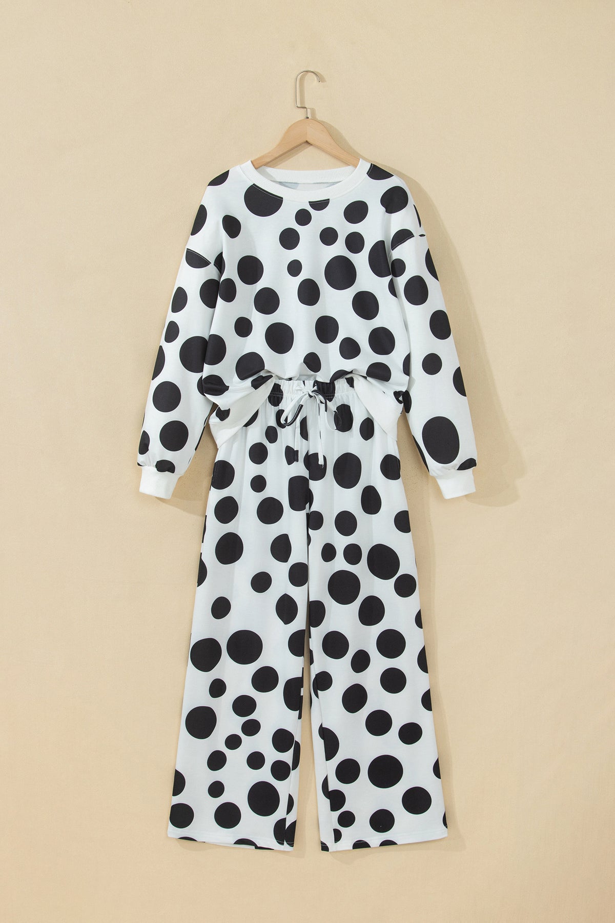 Khaki Polka Dot Long Sleeve Top Drawstring Relaxed Pants Set PREORDER ETA 3 WEEKS
