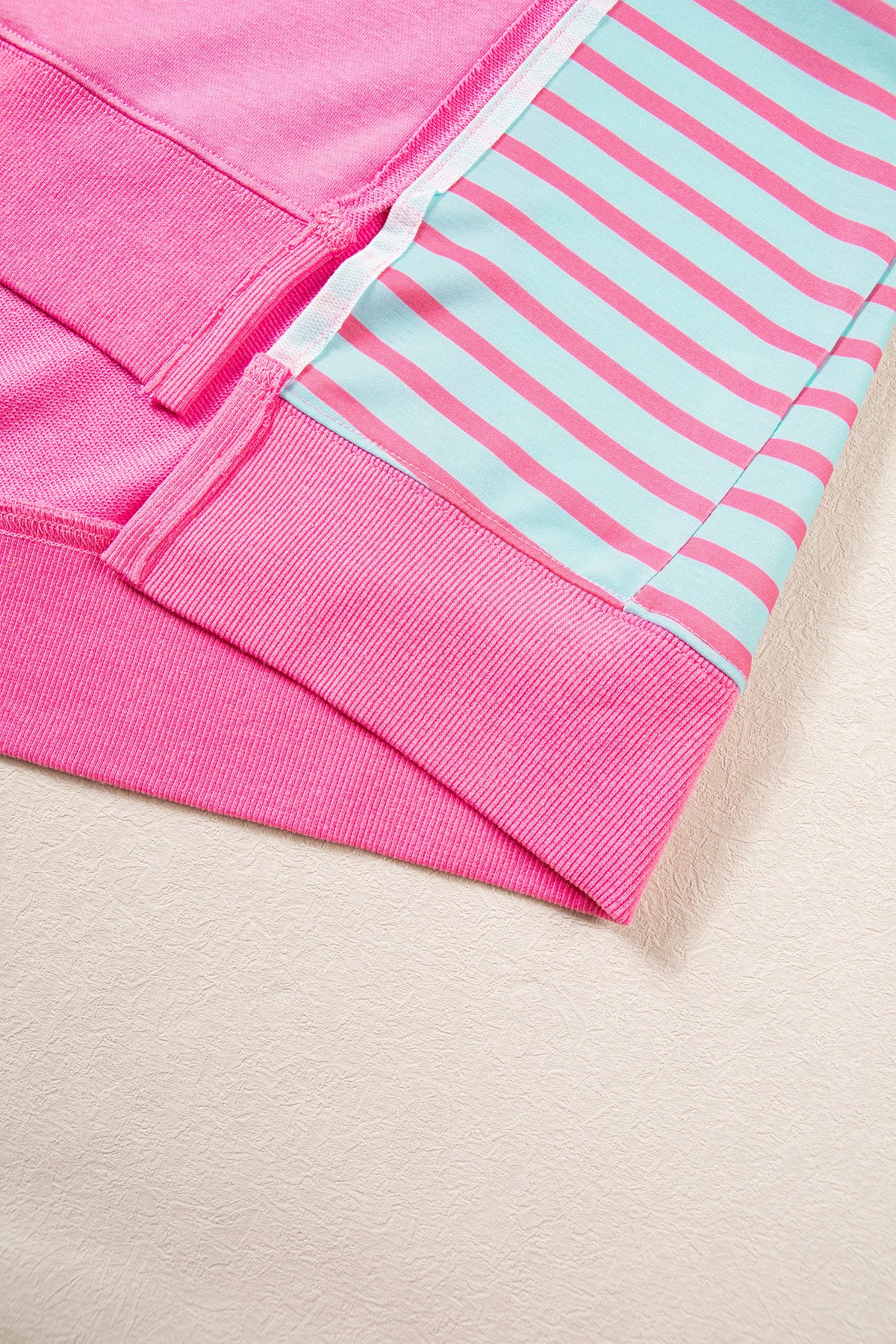 Rose Stripe Color Block Patchwork Relaxed Split Long Sleeve Top PREORDER ETA 3 WEEKS