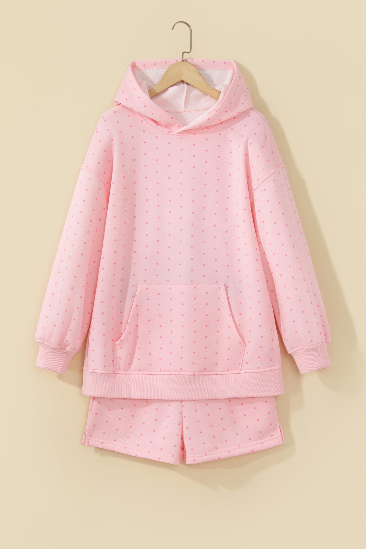 Pink Polka Dot Printed Oversized Hoodie Casual Shorts 2pcs Set PREORDER ETA 3 WEEKS