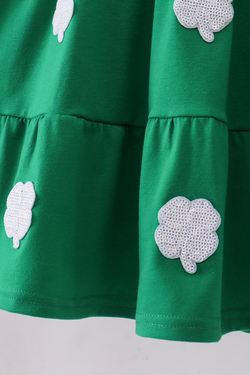 Green clover sequin ruffle tiered dress