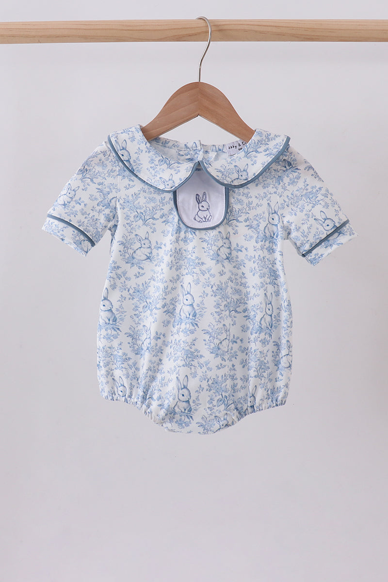 Navy bunny embroidery peter pan collar bubble