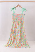 Pink floral smocked tiered dress