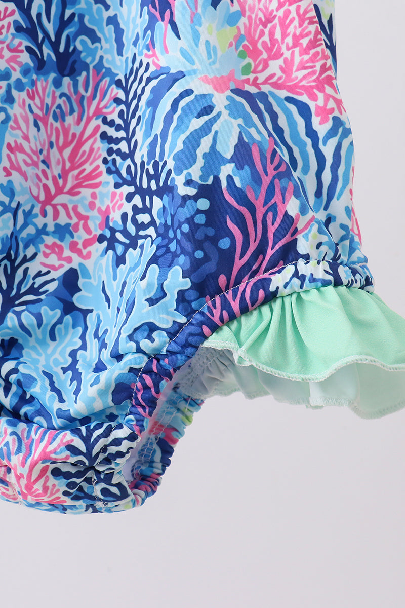 Blue marine creature print swimsuit