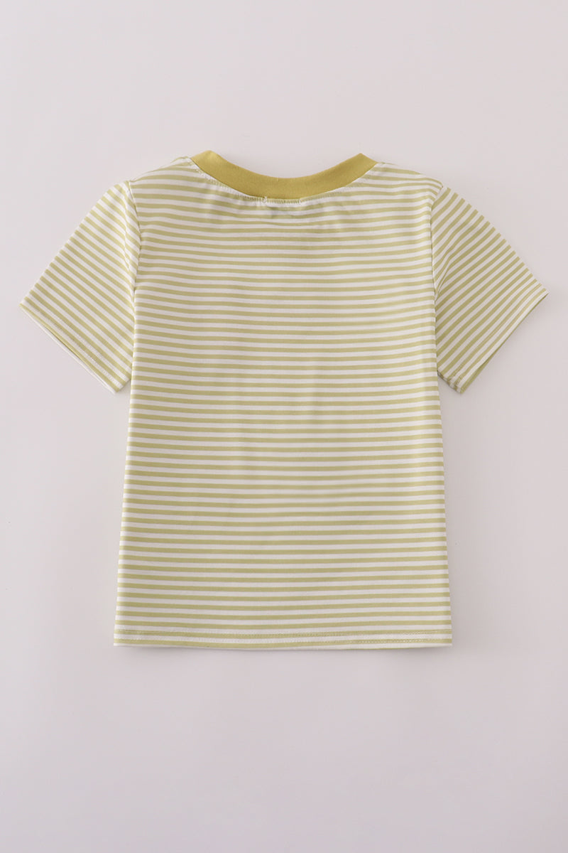 Green pinecone embroidery stripe top