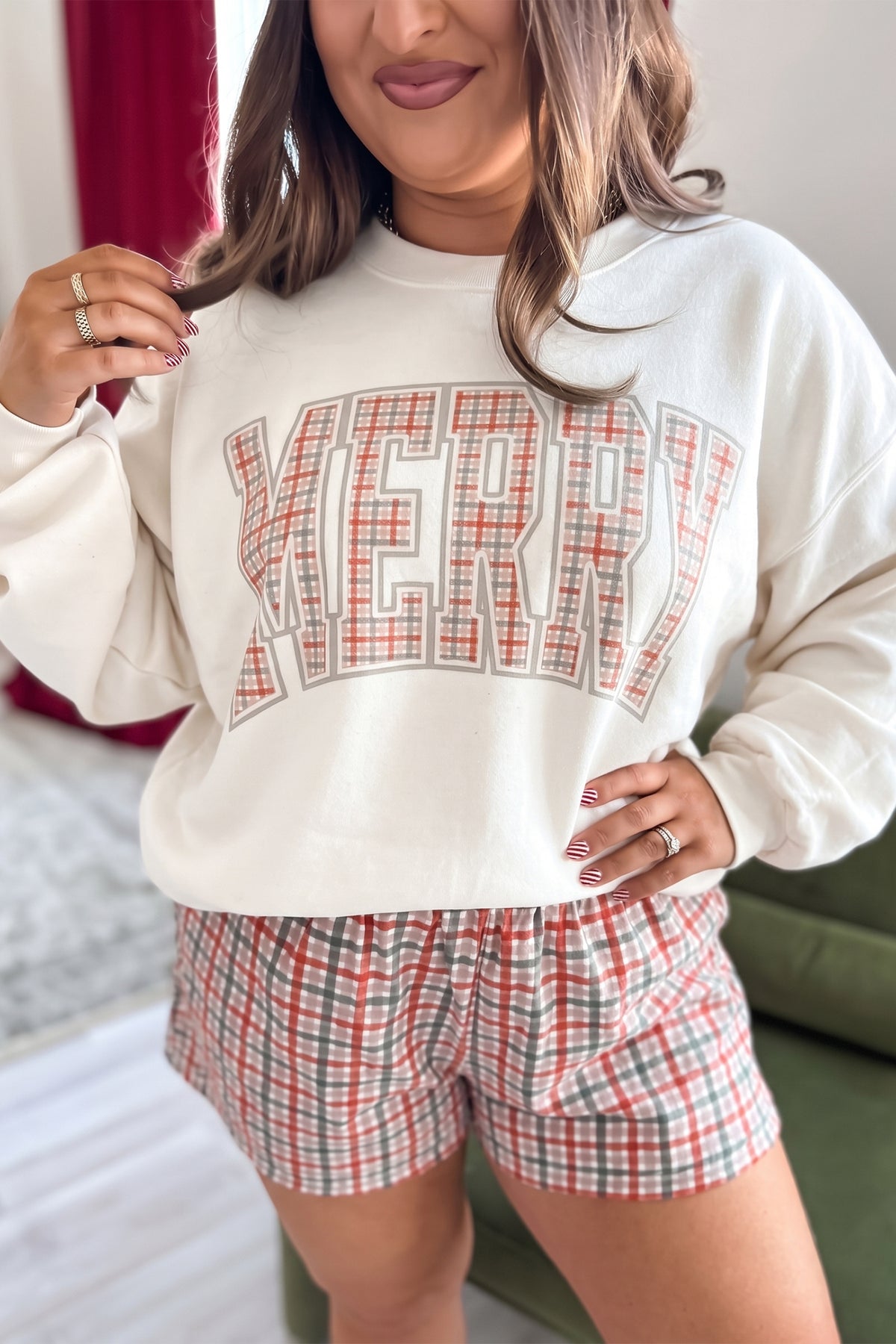 Red Plaid Print Casual Plus Size Shorts PREORDER ETA 3 WEEKS