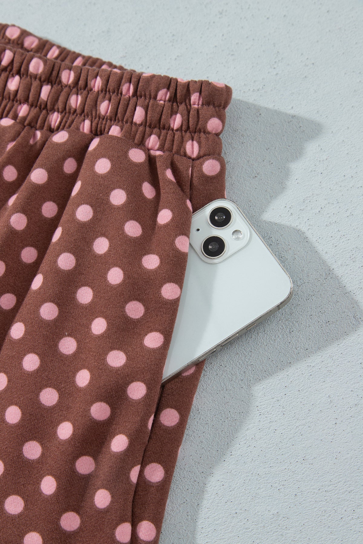 Brown Polka Dot Contrast Baggy Pullover and Elastic Waist Shorts 2pcs Set PREORDER ETA 3 WEEKS