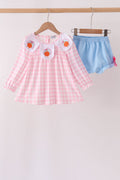 Pink Turkey Embroidery Gingham Bloomer Set