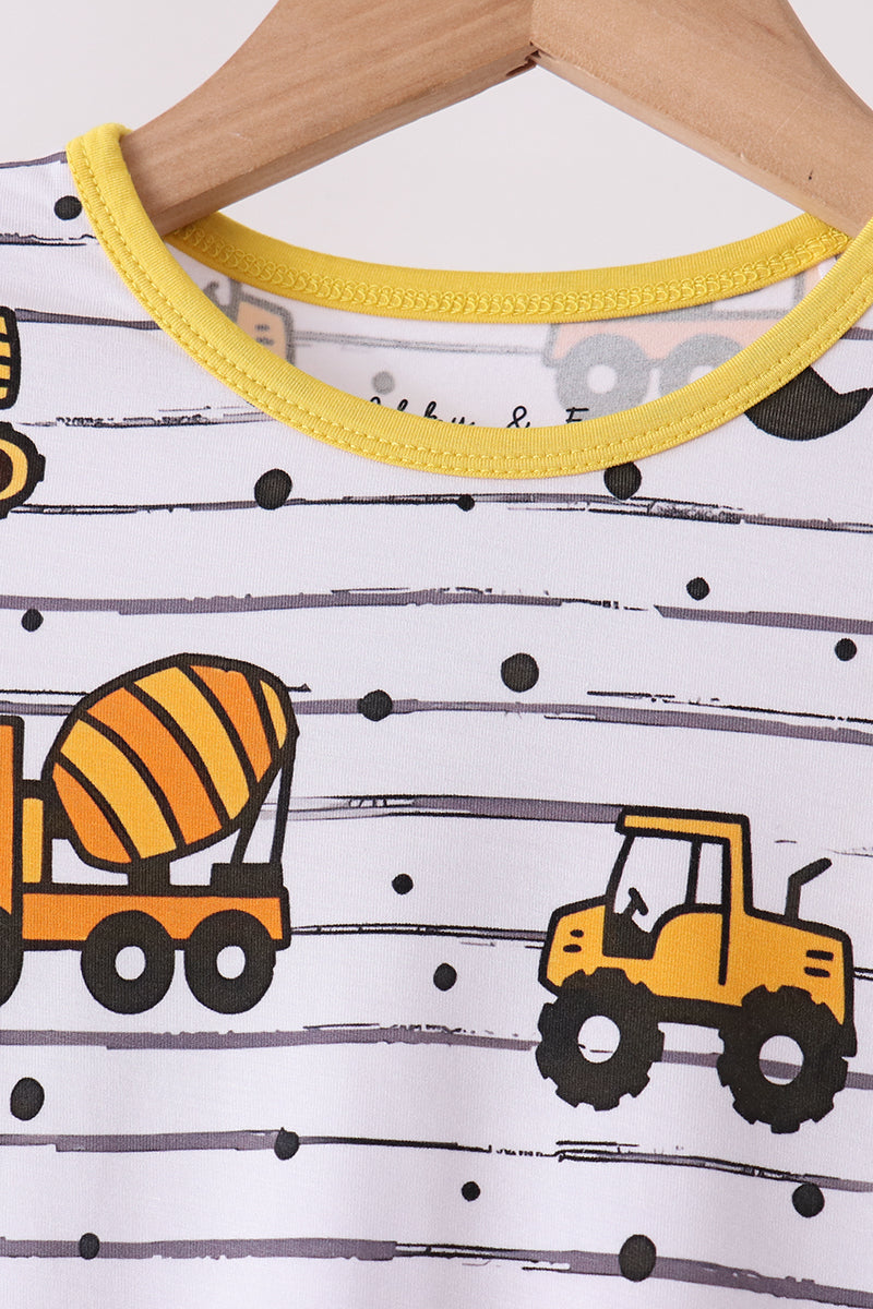 Yellow Construction Trucks Bamboo Pajama Set