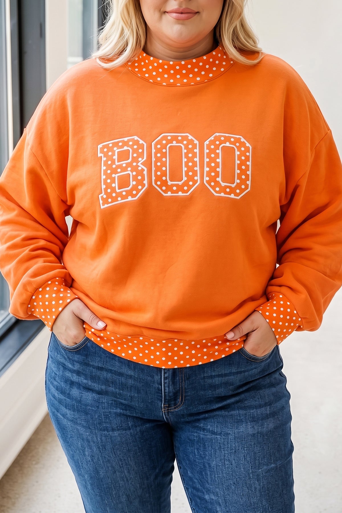 Dirty blue Casual Polka Dot Patchwork Letter Graphic Plus Size Sweatshirt PREORDER ETA 3 WEEKS