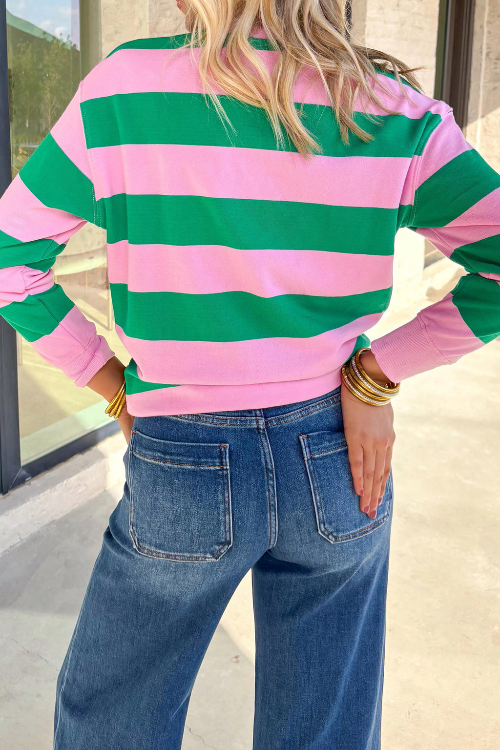 Green Stripe Festive Holly Jolly Printed Casual Plus Size Sweatshirt PREORDER ETA 3 WEEKS