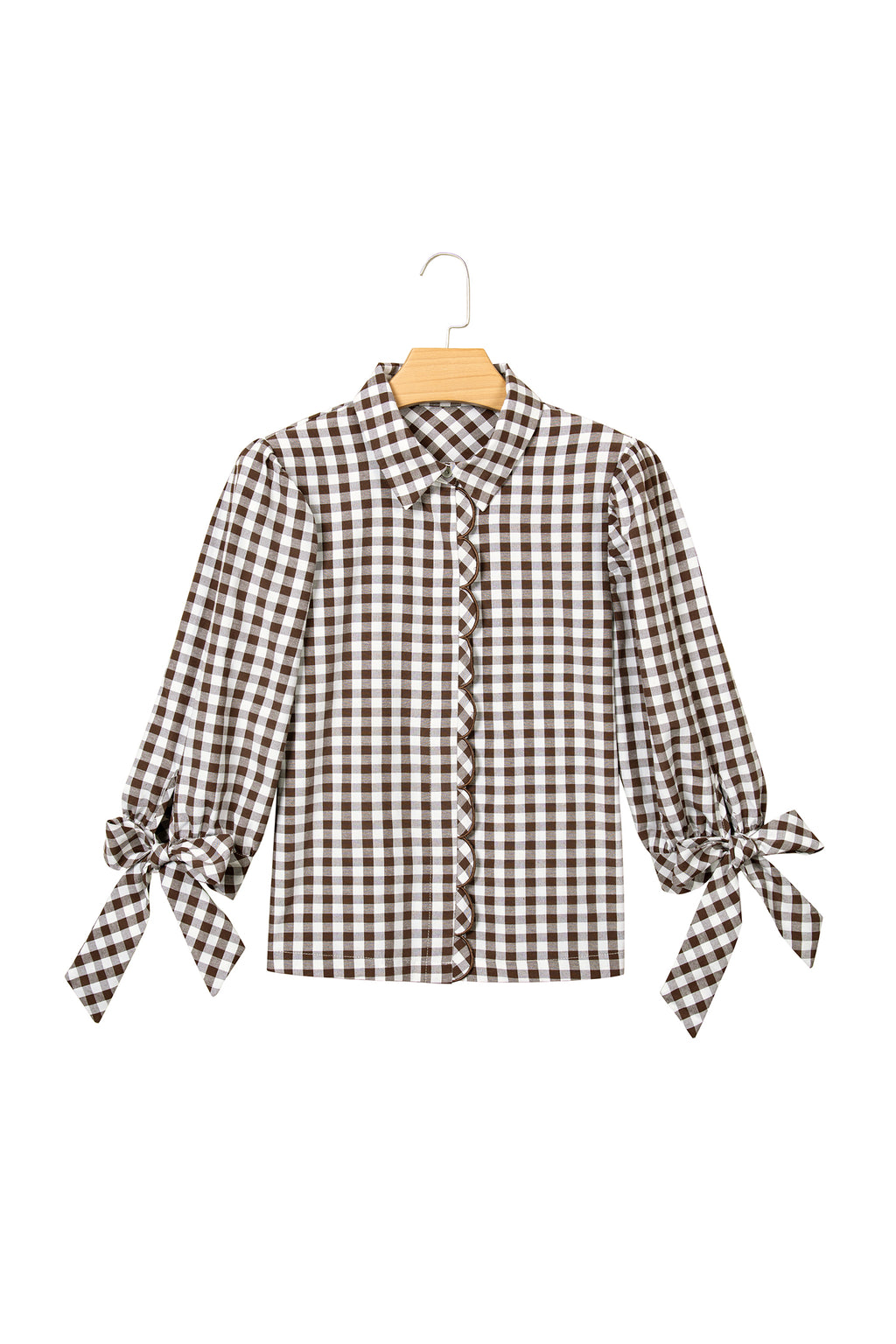 Brown Plaid Knot Half Sleeve Button Down Shirt PREORDER ETA 3 WEEKS