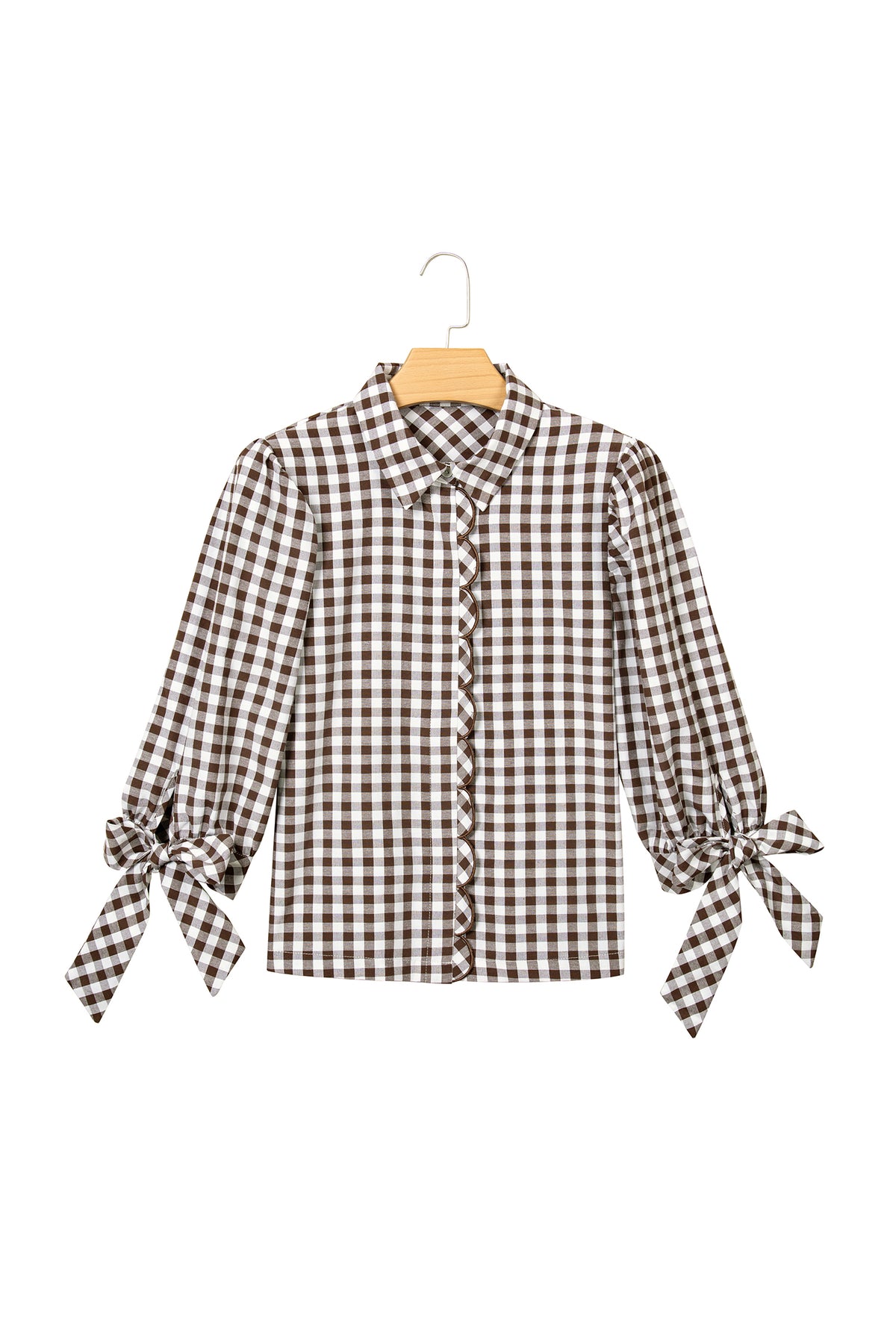 Brown Plaid Knot Half Sleeve Button Down Shirt PREORDER ETA 3 WEEKS