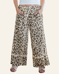 Khaki Leopard Wide Leg Cropped Pants