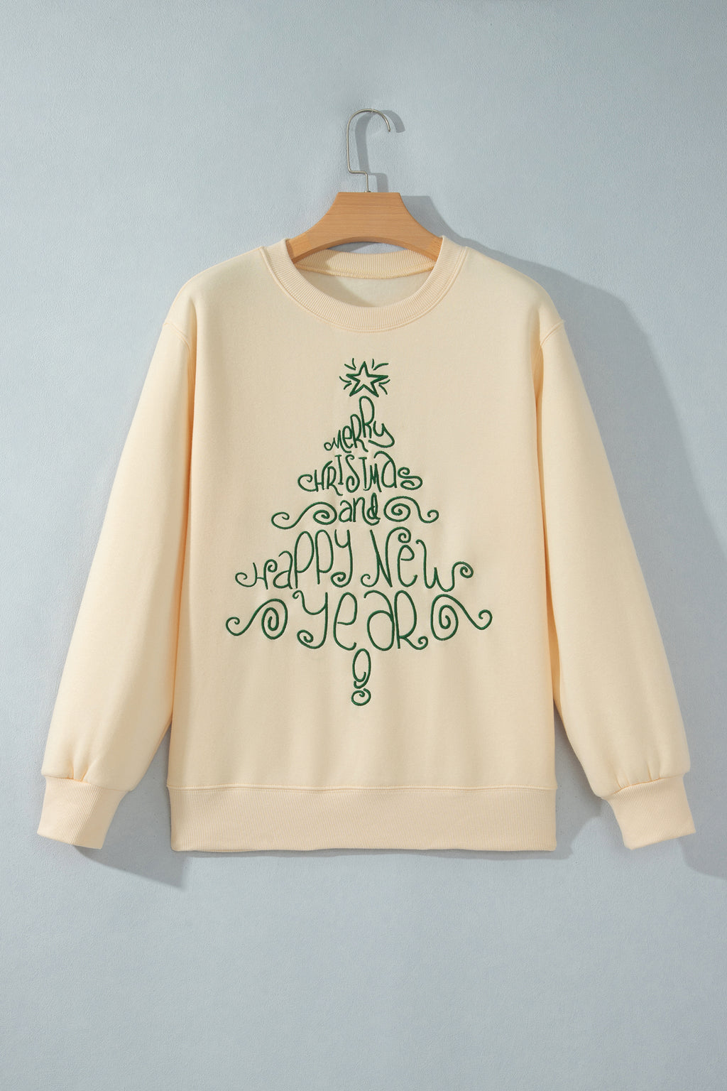 Apricot Merry Christmas and Happy New Year Embroidered Holiday Slogan Sweatshirt PREORDER ETA 3 WEEKS