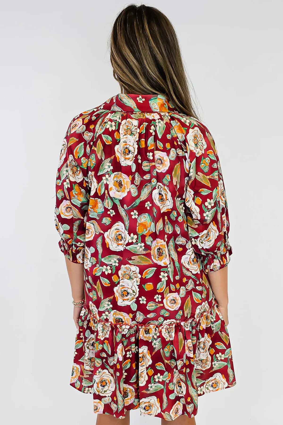 Red Floral Print Half Sleeve Short Shift Dress PREORDER ETA 3 WEEKS