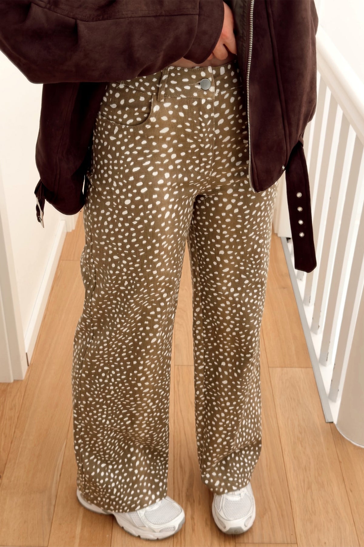 Brown Cheetah Print Pocketed Casual Shift Jeans PREORDER ETA 3 WEEKS
