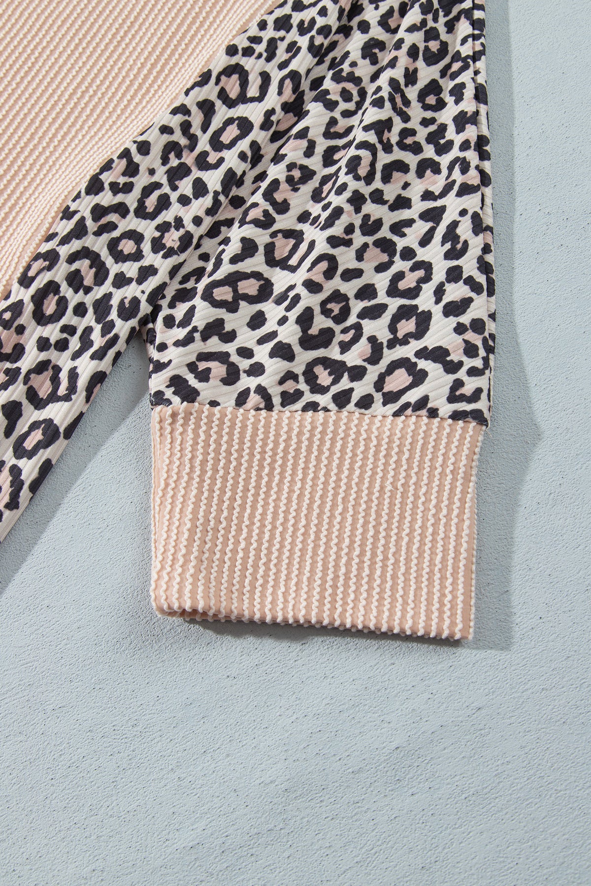 Parchment Leopard Print Twisted Ribbed Patchwork Long Sleeve Top Loose Pant Set PREORDER ETA 3 WEEKS